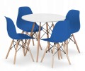 Zestaw stół okrągły TODI 80cm biały + 4 krzesła OSAKA niebieskie