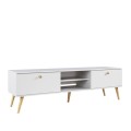 Szafka RTV BOHO - Z szufladami - Na wysokich nogach - 170 cm - Biały mat