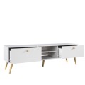 Szafka RTV BOHO - Z szufladami - Na wysokich nogach - 170 cm - Biały mat