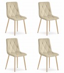 Krzesło LIBRA - jasny beż aksamit / nogi kolor drewna x 4