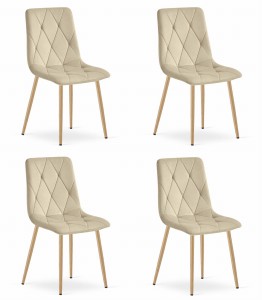 Krzesło LIBRA - jasny beż aksamit / nogi kolor drewna x 4