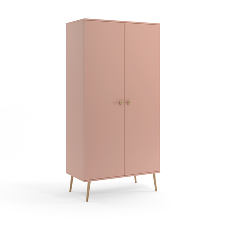 Szafa BOHO na drewnianych nogach - 2 półki i drążek - Róż naturalny