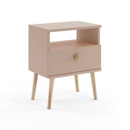 Stolik nocny BOHO z szufladą na wysokich drewnianych nogach Macchiato