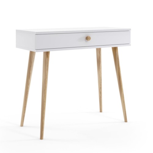 Konsola BOHO z szufladą na wysokich drewnianych nogach - Biały mat