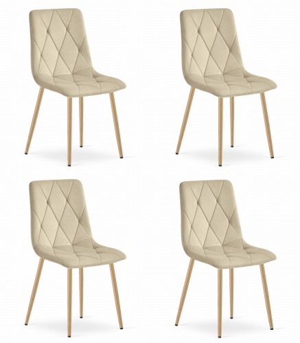 Krzesło LIBRA - jasny beż aksamit / nogi kolor drewna x 4
