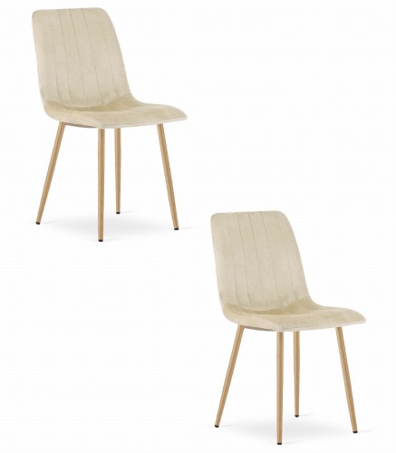 Krzesło LAVA - jasny beż aksamit / nogi kolor drewna x 2