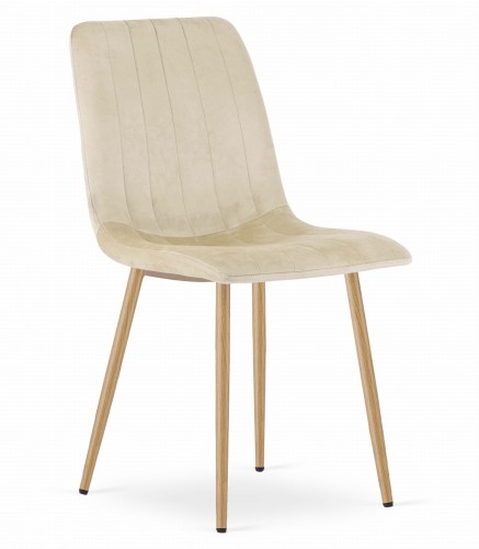 Krzesło LAVA - jasny beż aksamit / nogi kolor drewna x 1