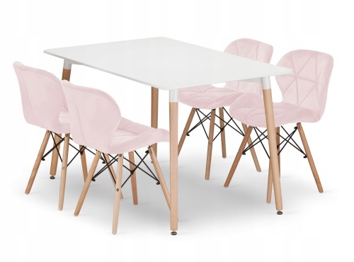 Zestaw stół prostokątny ADRIA 120x80 biały + 4 krzesła LAGO różowe
