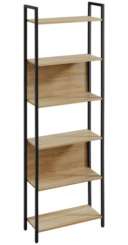 REGAŁ LOFTOWY Z 6 PÓŁKAMI – DĄB SONOMA I CZARNA STAL – 186 x 60 x 24