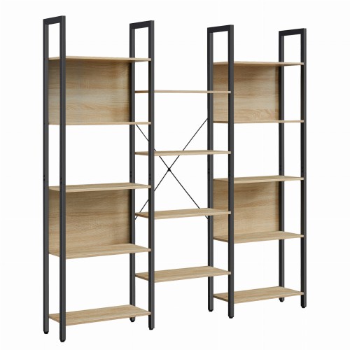 REGAŁ LOFTOWY Z 14 PÓŁKAMI – DĄB SONOMA I CZARNA STAL – 166 x 158 x 24