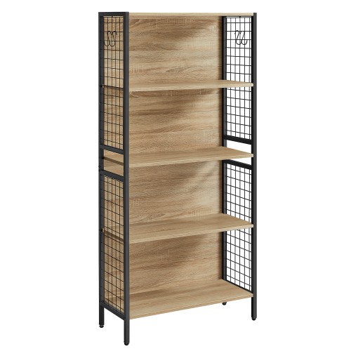 REGAŁ INDUSTRIALNY Z 4 PÓŁKAMI - DĄB SONOMA I CZARNA KONSTRUKCJA - 155 x 74 x 30 