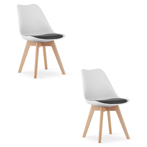 KRZESŁO MARK - BIAŁO-CZARNE - NOGI NATURALNE - 2 SZT