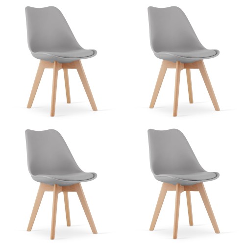 KRZESŁO MARK - SZARE - NOGI NATURALNE - 4 SZT