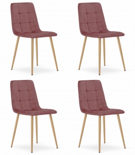 Krzesło KARA - różowy aksamit / nogi kolor drewna x 4
