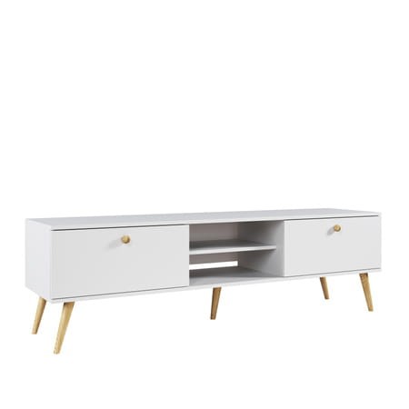 Szafka RTV BOHO - Z szufladami - Na wysokich nogach - 170 cm - Biały mat