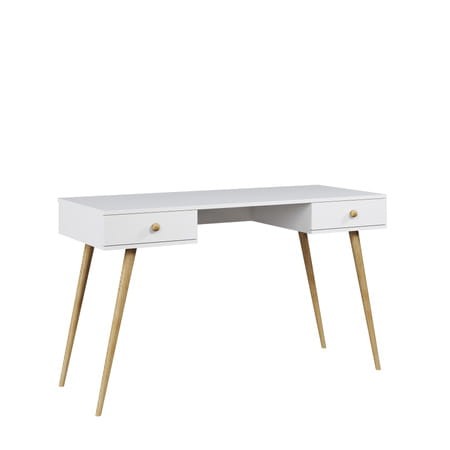 Biurko BOHO - Z szufladami - Na drewnianych nogach - 135 cm - Biały mat