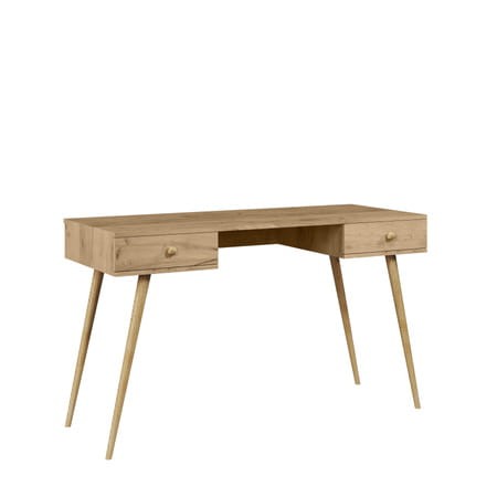 Biurko BOHO - Z szufladami - Na drewnianych nogach - 135 cm - Dąb craft złoty