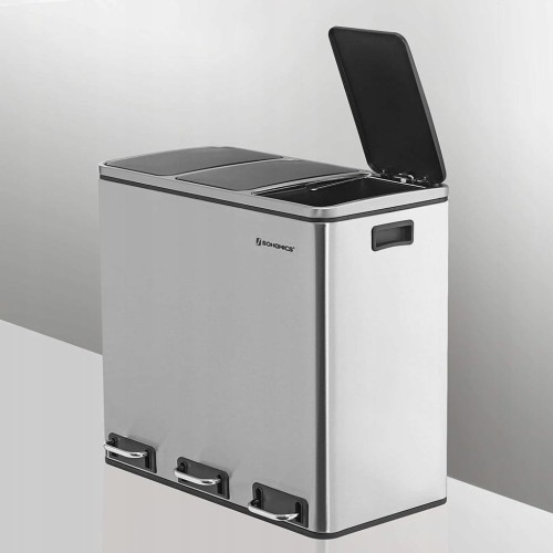 POTRÓJNY KOSZ NA ŚMIECI, DO SEGREGACJI, SREBRNY, 3 x 18L= 54L