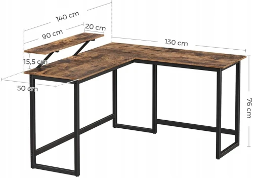 BIURKO NAROŻNE Z PODSTAWKĄ NA MONITOR - STYL LOFT