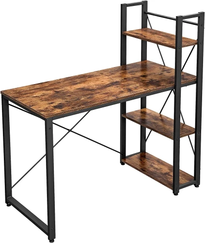 Biurko 120cm z Półkami, Stolik Pod Komputer - Styl Przemysłowy Vintage