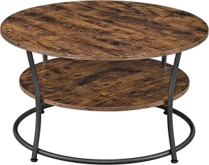 Stolik Kawowy Rustykalny Brąz, Metal/Drewno, 80x80x45cm, z Półką