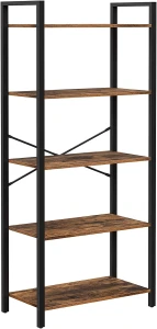 REGAŁ LOFTOWY Z 5 PÓŁKAMI – RUSTYKALNY BRĄZ I STAL - 153 x 66 x 30