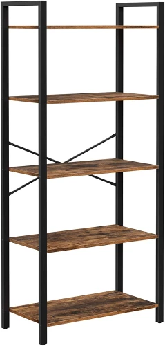 REGAŁ LOFTOWY Z 5 PÓŁKAMI – RUSTYKALNY BRĄZ I STAL - 153 x 66 x 30
