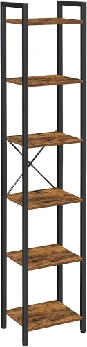 REGAŁ LOFTOWY Z 6 PÓŁKAMI – RUSTYKALNY BRĄZ I STAL - 187 x 40 x 30