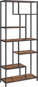 Regał Geometryczny, 6 Półek, 30x80x180cm, Brązowo-Czarny – Styl i Funkcjonalność