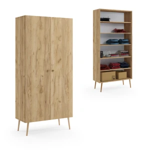 Szafa BOHO na drewnianych nogach - 5 półek - Dąb craft