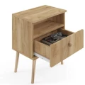 Stolik nocny BOHO z szufladą na wysokich drewnianych nogach dąb craft
