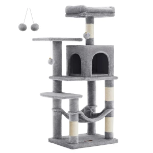 DRAPAK, DRZEWKO DLA KOTA - DOMEK, HAMAK I LEGOWISKO - JASNOSZARY - WYSOKOŚĆ 112 CM - STABILNY