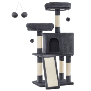 DRAPAK, DRZEWKO DLA KOTA - 2 LEGOWISKA I DOMEK - CIEMNOSZARY - WYSOKOŚĆ 115 CM - STABILNY