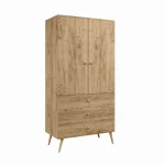 Szafa BOHO na drewnianych nogach - 3 szuflady i drążek - Dąb Craft