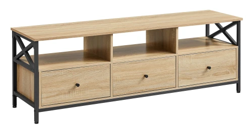 SZAFKA RTV SONOMA - 3 SZUFLADY, STALOWA RAMA - 147 x 40 x 50