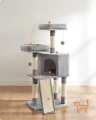 DRAPAK, DRZEWKO DLA KOTA - 2 LEGOWISKA I DOMEK - JASNOSZARY - WYSOKOŚĆ 115 CM - STABILNY
