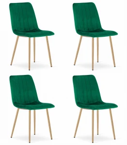 Krzesło LAVA - ciemna zieleń aksamit / nogi kolor drewna x 4