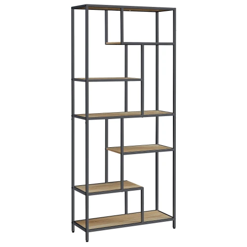 REGAŁ INDUSTRIALNY Z 6 PÓŁKAMI - DĄB SONOMA I CZARNA RAMA - 180 x 80 x 30