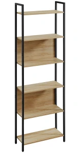 REGAŁ LOFTOWY Z 6 PÓŁKAMI – DĄB SONOMA I CZARNA STAL – 186 x 60 x 24