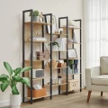 REGAŁ LOFTOWY Z 14 PÓŁKAMI – DĄB SONOMA I CZARNA STAL – 166 x 158 x 24
