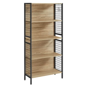 REGAŁ INDUSTRIALNY Z 4 PÓŁKAMI - DĄB SONOMA I CZARNA KONSTRUKCJA - 155 x 74 x 30 