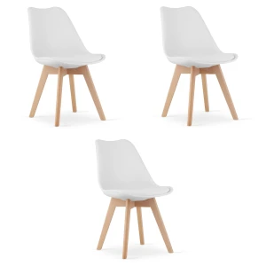KRZESŁO MARK - BIAŁE - NOGI NATURALNE - 3 SZT