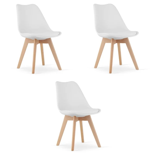 KRZESŁO MARK - BIAŁE - NOGI NATURALNE - 3 SZT