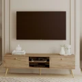 Szafka RTV BOHO - Z szufladami - Na wysokich nogach - 170 cm - Dąb Craft złoty
