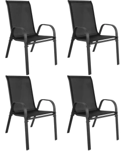 Zestaw 4 krzeseł ogrodowych SOFIA – Czarne – Nowoczesny design, tekstylen, metalowe nogi