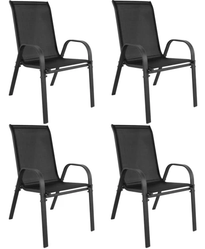 Zestaw 4 krzeseł ogrodowych SOFIA – Czarne – Nowoczesny design, tekstylen, metalowe nogi