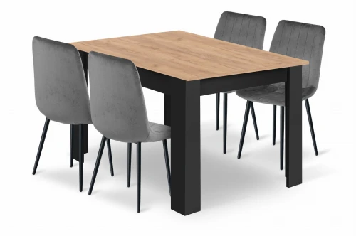 Zestaw stół NP 120x80cm Craft Czarny + 4 krzesła LAVA szare