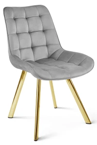 Krzesło welurowe SORIA jasnoszare – szerokie siedzisko 53 cm, na złotych metalowych nogach