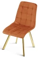 Krzesło do jadalni CIEZA miedziane – welur, szerokość 49 cm, na złotych metalowych nogach
