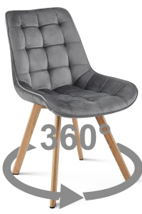 Krzesło obrotowe SORIA 360° ciemnoszare – welur, siedzisko 53 cm, na metalowych nogach w dekorze dębu